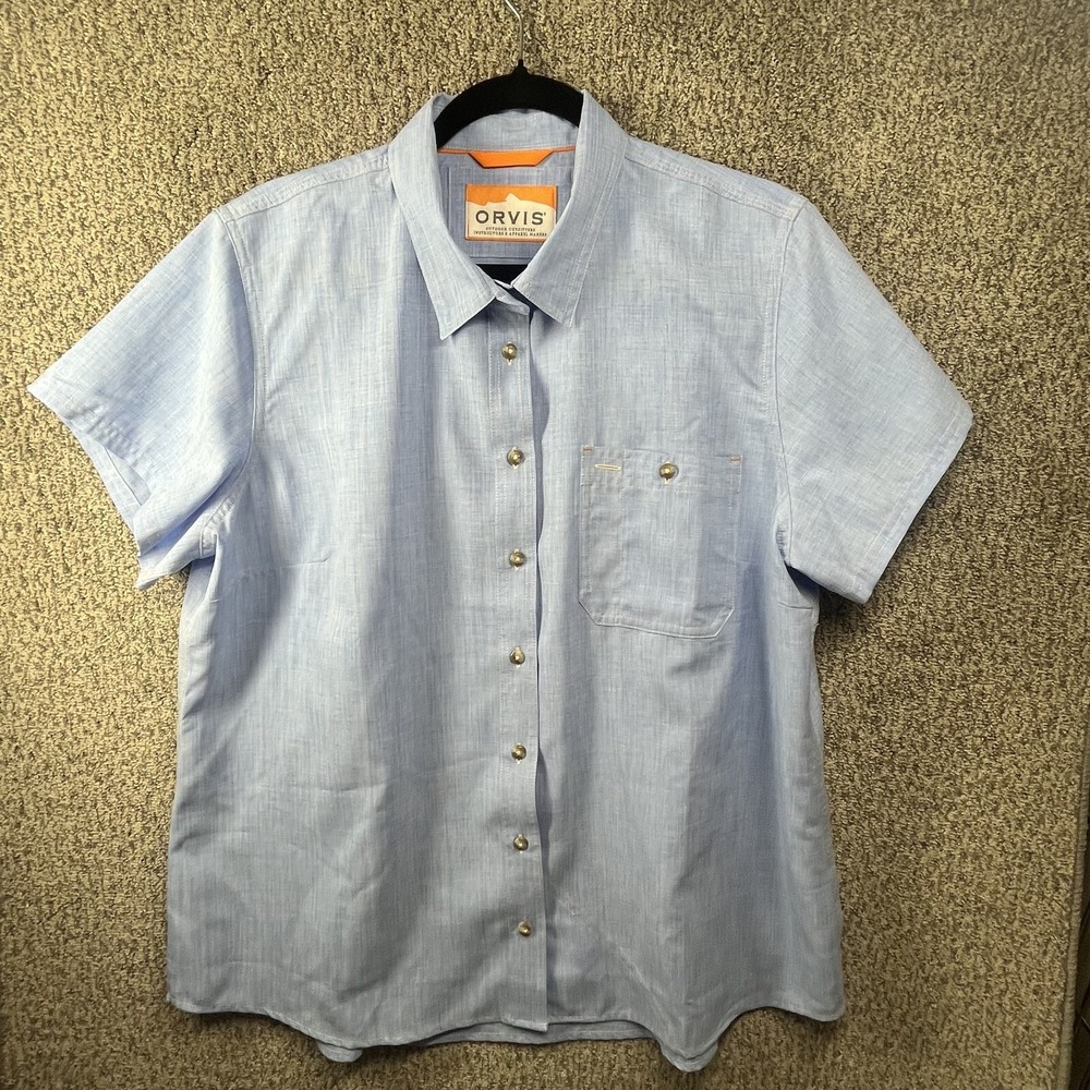 Orvis Outdoor Classic Men's Shirt XL Short Sleeve Button Up Blue Stretch